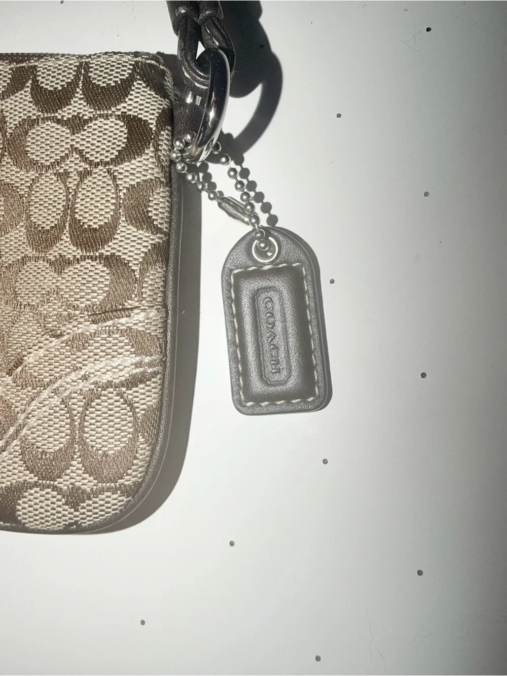 Coach Mini Signature Canvas Wristlet in Brown and Khaki